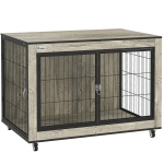 PawHut Dog Crate Furniture with Wheels, Double Doors, for Medium Dogs, Grey