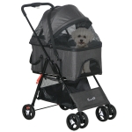PawHut Passeggino per Cani 3 in 1 Convertibile in Borsa e Trasportino con Guinzaglio e Cuscino, Grigio