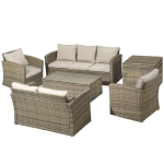 Outsunny Set da Giardino 6 Pezzi in Rattan con Divani, Poltrone e Tavoli Contenitore, Beige