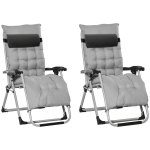 Outsunny 2pc Reclining Zero Gravity Sun Loungers ,Folding Chaise Lounge Chair with Cushions, Light Grey