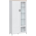 HOMCOM Credenza Moderna a 2 Ante con Mensole Regolabili in Legno e Vetro, 76x36x160cm, Bianco
