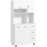 HOMCOM Armoire de cuisine multi-rangements 4 portes 3 tiroirs étagère + grand plateau 89L x 39,5l x 168H cm blanc