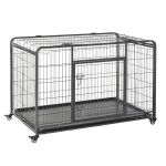 PawHut Cage pour chien pliable cage de transport sur roulettes 2 portes verrouillables plateau amovible dim. 125L x 76l x 81H cm métal gris noir