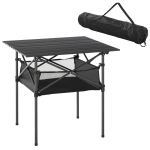 Outsunny Mesa de Camping Plegable con Almacenaje de Malla y Bolsa de Transporte para Exterior Jardín y Picnic 70x70x69 cm Negro