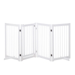 PawHut Freestanding Pet Gate 4 Panels Wooden Dog Safety Fence Foldable with Support Feet for Doorway Stairs 91cm Tall White