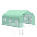 Outsunny Serra da Giardino 3.5 x 3 x 2m con Tetto Spiovente in PE, Porta e 6 Finestre, Verde