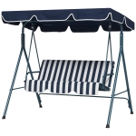 Outsunny Balancelle de Jardin 3 Places Toit Inclinaison réglable Coussins Assise et Dossier Acier Noir Polyester Bleu
