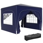 Outsunny Tenda Dobrável 3x3 m com Painéis Laterais UPF50+ Tenda de Jardim com Altura Ajustável e Bolsa de Transporte Azul Escuro