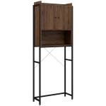 kleankin Meuble étagère dessus WC étagère de salle de bain placard 2 portes et niche 68 x 25,5 x 172,5 cm marron noir