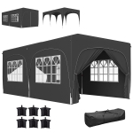 Outsunny Tenda Dobrável 3x6 m com Painéis Laterais UPF50+ Tenda de Jardim com Altura Ajustável e Bolsa de Transporte Cinza Escuro