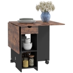 HOMCOM Folding Dining Table, Drop Leaf Table for Small Spaces, Foldable Table with Drawer and Storage Shelves for Kitchen, Dining Room, Rustic Brown