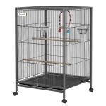 PawHut Gaiola para Pássaros com Rodas Gaiola para Aves com Comedouro Poleiro Baloiço e Bandeja Amovível 48x46x74 cm Cinzento