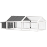 PawHut Gallinero para Exterior de Madera 240x112,5x76 cm con Techo Abatible Corral Puertas con Cerradura y Nido Blanco y Gris