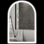 HOMCOM Miroir de salle de bain LED 90 x 60cm, mural, 3 couleurs, arqué cadre en aluminium, désembuage et interrupteur tactile