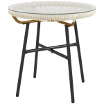 Outsunny Table basse ronde de jardin en résine aspect rotin métal et plateau verre trempé Ø 50 x 50 cm crème