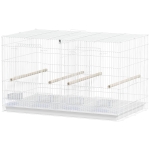 PawHut Gaiola para Pássaros com Divisória Gaiola para Aves com 4 Comedouros 4 Poleiros e Bandeja Amovível 76x46x46 cm Branco