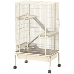 PawHut Gaiola para Animais Pequenos de 4 Níveis com Rodas Rampas Tigela Garrafa de Água 69x44x120 cm Bege