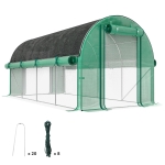 Outsunny Estufa Tipo Túnel 447x200x198 cm com Paredes Laterais Enroláveis Cobertura Extra 8 Janelas de Malha e 2 Portas Verde