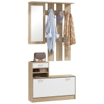HOMCOM Mobile Appendiabiti 3 in 1 con Scarpiera e Specchio, Ganci e Cassetti, in Legno, 90x24x177 cm, Bianco e Quercia