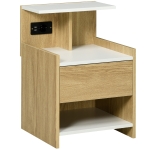 HOMCOM Mesa de Cabeceira Moderna Mesa de Cabeceira com Entrada USB Tomada Elétrica Gaveta e Prateleiras 40x40x60 cm Madeira