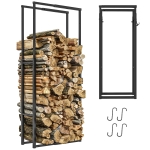 Outsunny Suport pentru Lemne din Metal, Suport Reglabil cu Cârlige în Formă de S, 40-65x25x100-150 cm, Negru
