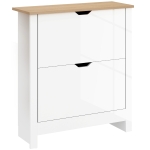HOMCOM Slim Shoe Cabinet, Narrow Shoe Cupboard with 2 Flip Drawers, Adjustable Shelves for 12 Pairs of Shoes, High Gloss White