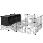 PawHut Recinto para Pequenos Animais Modular Parque para Coelhos com 39 Painéis 3 Abrigos para Cobaias e Coelhos-da-Índia Preto