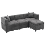 L-Shaped Sectional Sofa with Removable Storage Ottoman and 2 Pillows, Fabric Upholstery, 204L x 68W x 69H cm, Grey