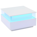Modern LED Coffee Table with Storage and Bluetooth Control, Square Design with 2 Sliding Drawers, 70L x 70W x 41H cm, White