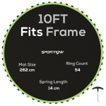 SPORTNOW Trampoline Replacement Mat with Spring Pull Tool, 54 V-Hooks, for 10ft Trampoline using 14cm Springs, Green