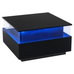 Modern LED Coffee Table with 2 Sliding Drawers and Smart App Control, Square Design, 70L x 70W x 41H cm, Black