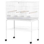 PawHut Jaula para Pájaros con Divisor Comederos Bandeja Extraíble y Soporte para Canarios y Periquitos 94x57x57/128 cm Blanco