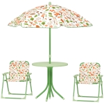 AIYAPLAY Ensemble salon de jardin extérieur enfant 4 pièces, motif éléphant et girafe, parasol réglable Ø 100 cm, chaise pliable
