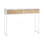 HOMCOM Table Console Industriel 2 tiroirs Aspect Bois de chêne sculpté Motif à Chevrons piètement métal Blanc