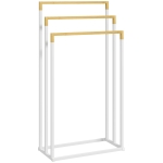 kleankin Toalheiro de Pé de 3 Níveis em Forma de Escada com 3 Barras de Bambu e Estrutura de Aço 45x22,5x86 cm Branco e Madeira