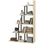 HOMCOM Étagère bibliothèque séparateur de pièce style industriel en escalier 5 étagères 102 x 30 x 160 cm coloris chêne