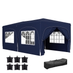 Outsunny Tenda Dobrável 3x6 m com Painéis Laterais UPF50+ Tenda de Jardim com Altura Ajustável e Bolsa de Transporte Azul Escuro