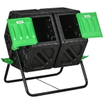 Outsunny Composteur de jardin bac à compost pour déchets rotatif 360° double chambre 130 L acier PP 67 x 60 x 77 cm noir