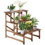 Outsunny Suport pentru Ghivece cu 3 Niveluri din Lemn de Brad, 80x80x78 cm, Lemn Natural
