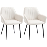 HOMCOM Chaises de Salle à Manger Chaises de Visiteur Design scandinave - Lot de 2 chaises - Pieds effilés métal Noir - Assise Dossier accoudoirs ergonomiques Lin Beige