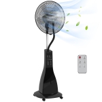 HOMCOM Ventoinha de Pé com Nebulizador 90 W Temporizador Depósito 3L 3 Velocidades 5 Pás e Ecrã LED 44,5x38,5x120 cm Preto