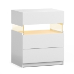 LED Bedside Table with Remote-Controlled RGB Lighting, 3 Drawers, Modern Nightstand with Acrylic Board, 50L x 37.5W x 60H cm, White
