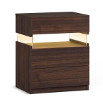LED Nightstand with Acrylic Board and 3 Drawers, Modern Bedside Table with RGB LED Light, 50L x 37.5W x 60H cm, Walnut