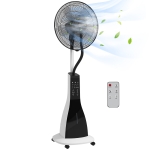 HOMCOM Ventoinha de Pé com Nebulizador 90 W Temporizador Depósito 3L 3 Velocidades 5 Pás e Ecrã LED 44,5x38,5x120 cm Branco e Preto