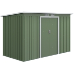 Outsunny 9ft x 4ft Corrugated Garden Metal Storage Shed Outdoor Equipment Tool Box with Kit Ventilation & Doors Light Green