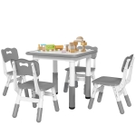 AIYAPLAY Set Tavolo e Sedie per Bambini 5pz con 4 Sedie Regolabili 32x36x52.5-56 cm e Tavolo 60x60x46-58 cm, Grigio