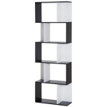 HOMCOM Estante para Livros Estante Alta de Parede com 5 Níveis em Forma de S Desenho Moderno 60x24x184,5 cm Branco e Preto