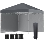 Outsunny 3 x 3 (M) Pop Up Gazebo with 2 Sidewalls, Leg Weight Bags and Wheeled Bag, Height Adjustable Party Tent Event Shelter for Garden, Patio, Dark Grey