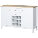 HOMCOM Buffet meuble de rangement avec 2 tiroirs, 2 portes étagères réglables et porte-bouteilles pour 9 bouteilles, blanc