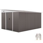 Outsunny Abrigo de Jardim 8,9 m² 280x345x201 cm Abrigo de Exterior de Aço para Armazenamento com Portas e 2 Janelas Cinza